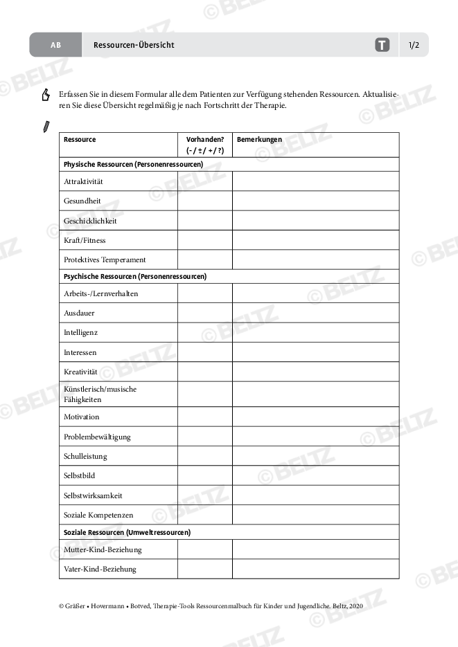 Ressourcenmalbuch Ressourcen Übersicht psychotherapie tools