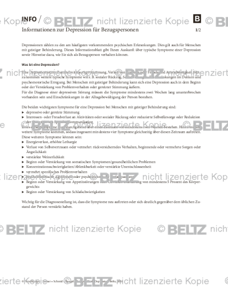 Depression und geistige Behinderung: Informationen zur Depression für Bezugspersonen