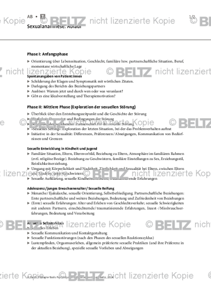 Psychodynamische Interventionen: Sexualanamnese: Ablauf