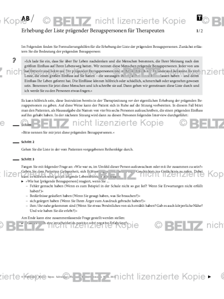 Depression: Erhebung der Liste prägender Bezugspersonen für Therapeuten
