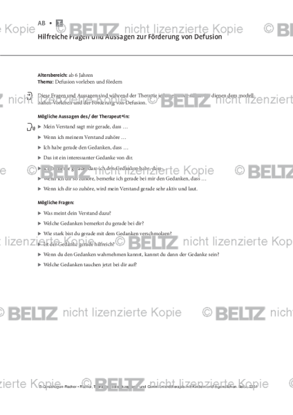 ACT mit Kindern und Jugendlichen: Hilfreiche Fragen und Aussagen zur Förderung von Defusion