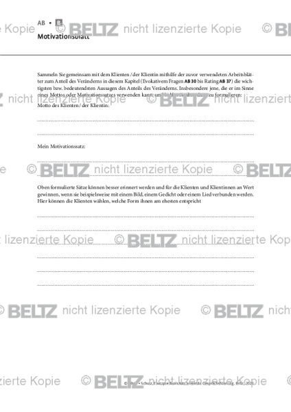 Motivierende Gesprächsführung: Motivationsblatt