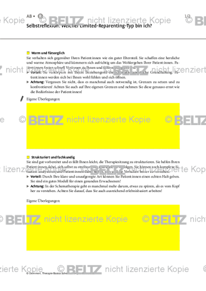 Schematherapie: Selbstreflexion: Welcher Limited-Reparenting-Typ bin ich?