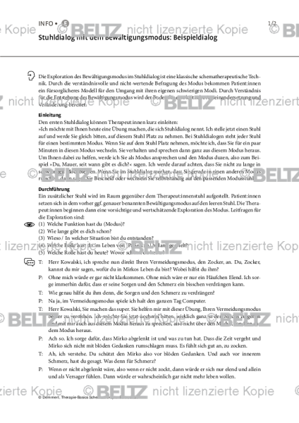 Schematherapie: Stuhldialog mit dem Bewältigungsmodus: Beispieldialog