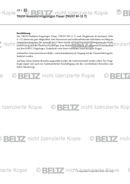 Trauer: TRUST-Resilienz-Fragebogen Trauer (TRUST RF-15 T)