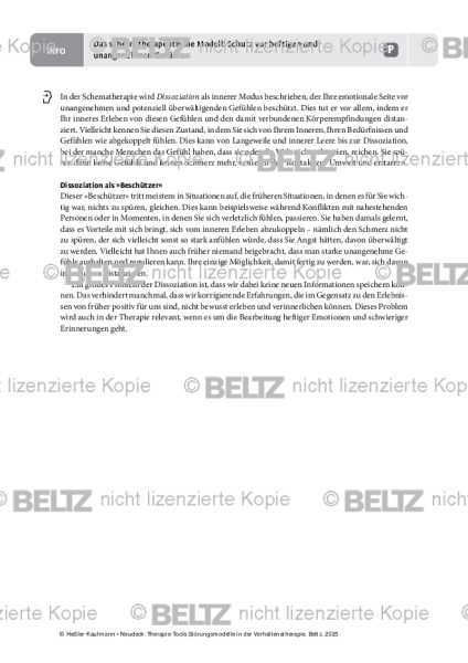 Störungsmodelle: Das schematherapeutische Modell: Schutz vor heftigen und unangenehmen Gefühlen