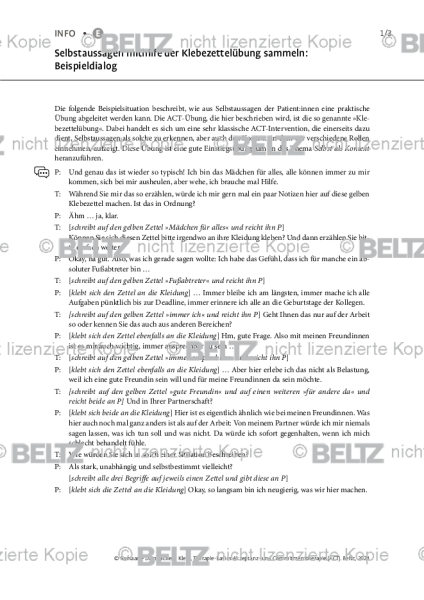 ACT: Selbstaussagen mithilfe der Klebezettelübung sammeln: Beispieldialog