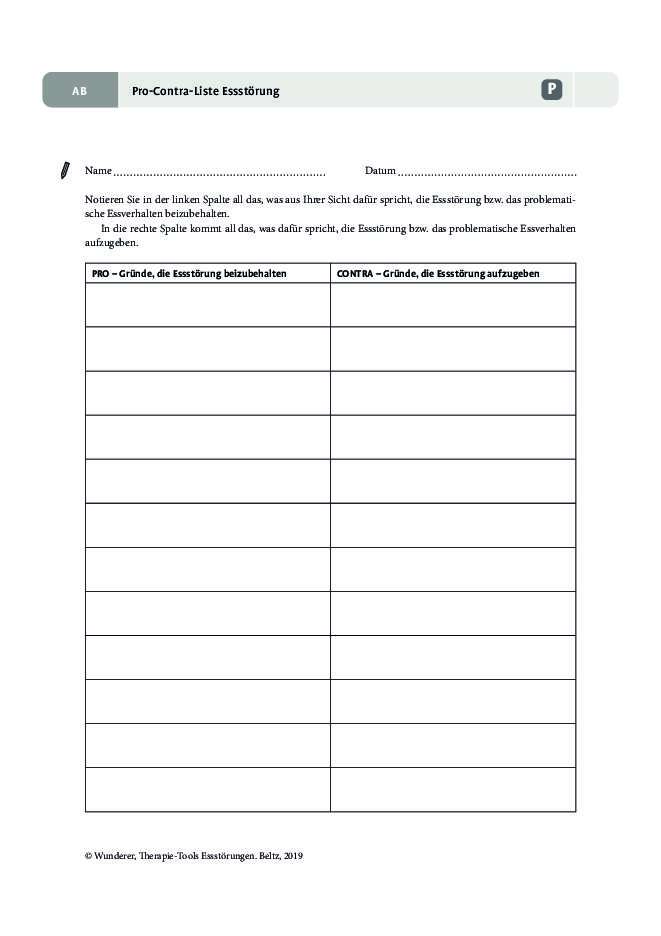 Pro-Contra-Liste Essstörung | psychotherapie.tools