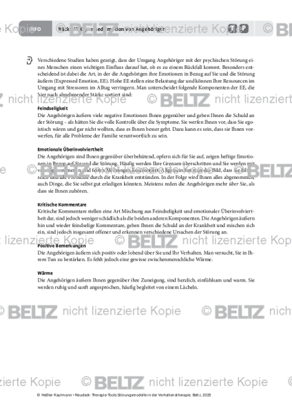 Störungsmodelle: Rückfall: Expressed Emotion von Angehörigen