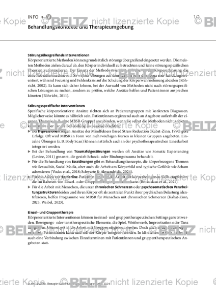 Körperpsychotherapie: Behandlungskontexte und Therapieumgebung