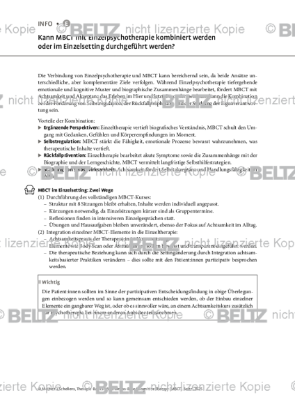 MBCT: Kann MBCT mit Einzelpsychotherapie kombiniert werden oder im Einzelsetting durchgeführt werden