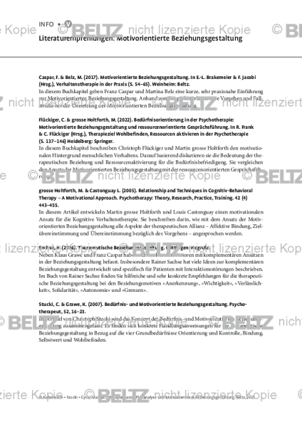 Plananalyse: Literaturempfehlungen: Motivorientierte Beziehungsgestaltung