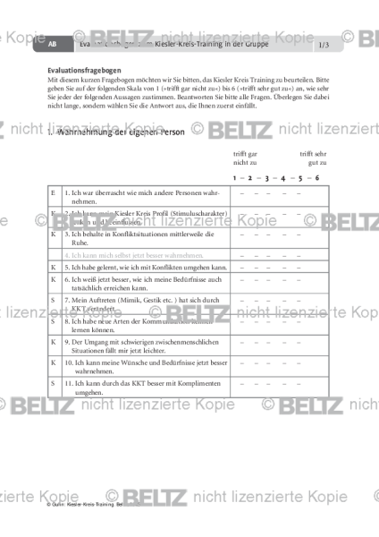 Kiesler-Kreis-Training: Evaluationsbogen zum Kiesler-Kreis-Training in der Gruppe