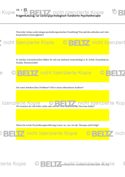 Psychodynamische Interventionen: Fragenkatalog für tiefenpsychologisch fundierte Psychotherapie