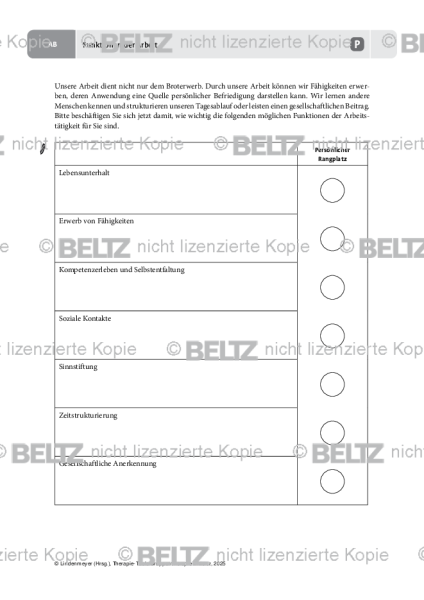 Gruppentherapie: Funktionen der Arbeit