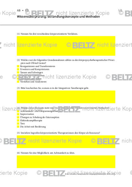 Körperpsychotherapie: Wissensüberprüfung: Behandlungskonzepte und Methoden