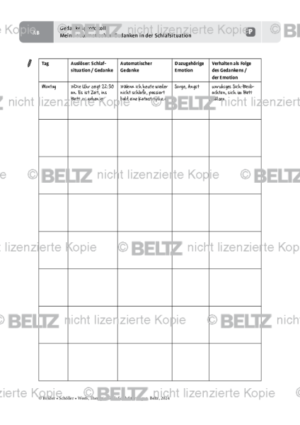 Schlafstörungen: Gedankenprotokoll: Meine automatischen Gedanken in der Schlafsituation