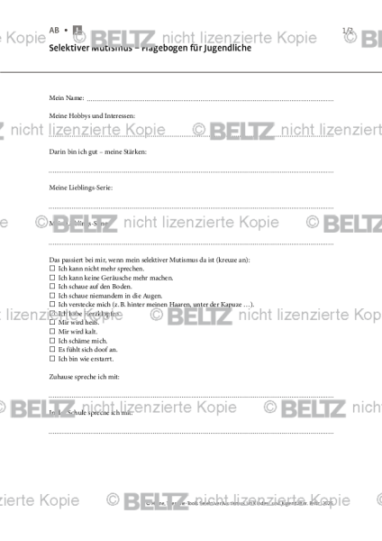 Selektiver Mutismus: Fragebogen für Jugendliche