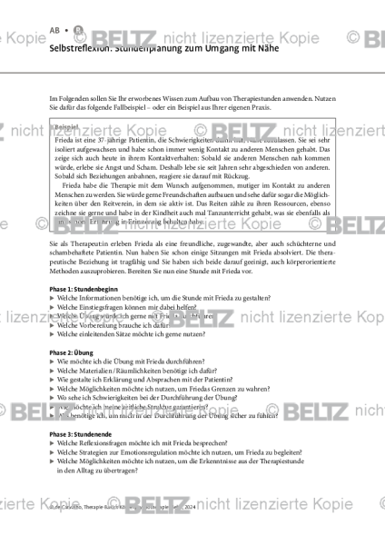 Körperpsychotherapie: Selbstreflexion: Stundenplanung zum Umgang mit Nähe