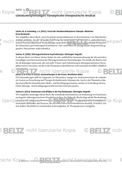 Plananalyse: Literaturempfehlungen: Konzeptnahe therapeutische Ansätze