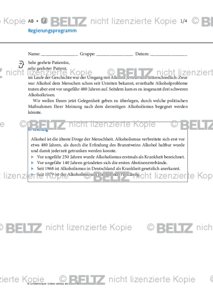 Alkoholabhängigkeit: Regierungsprogramm