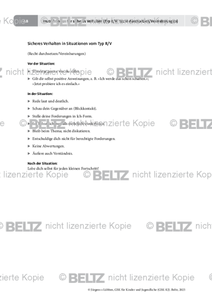 GSK-KJ: Instruktionen für sicheres Verhalten (Typ R/V: Recht durchsetzen/Vereinbarungen)