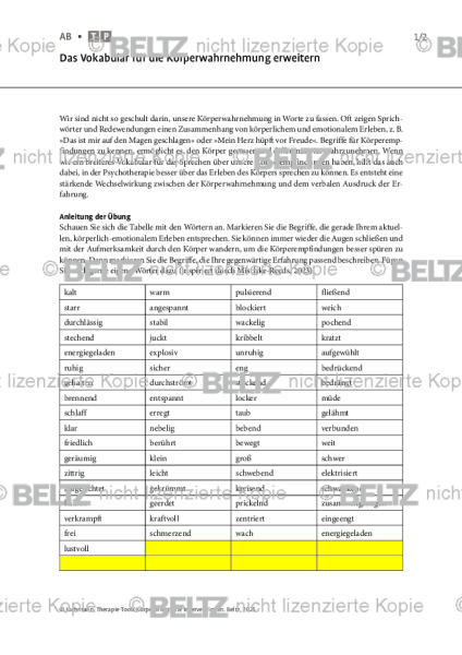 Körperorientierte Interventionen: Das Vokabular für die Körperwahrnehmung erweitern