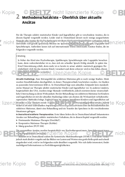 Selektiver Mutismus: Methodenschatzkiste – Überblick über aktuelle Ansätze