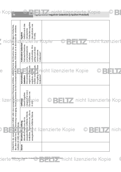 Depression: Tagesprotokoll negativer Gedanken (5-Spalten-Protokoll)