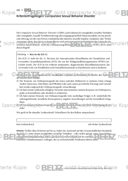 Pornografienutzungsstörung: Kriterienfragebogen: Compulsive Sexual Behavior Disorder