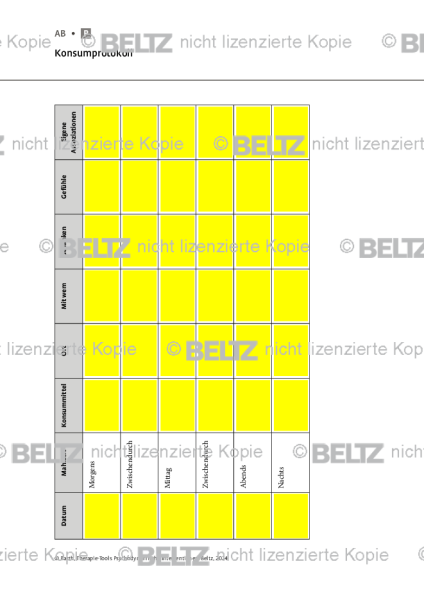 Psychodynamische Interventionen: Konsumprotokoll