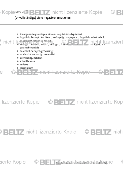 Kognitive Therapie: (Unvollständige) Liste negativer Emotionen