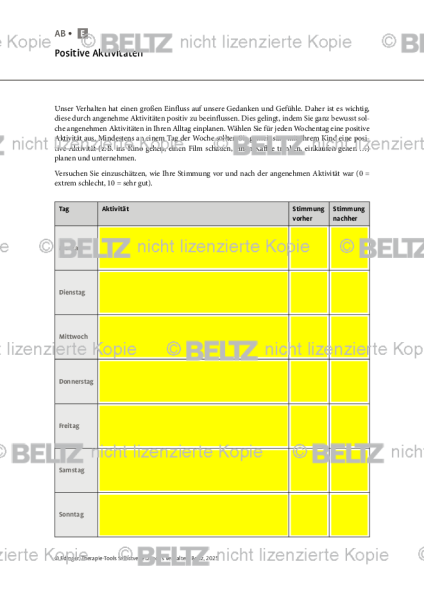 Selbstverletzendes Verhalten: Positive Aktivitäten