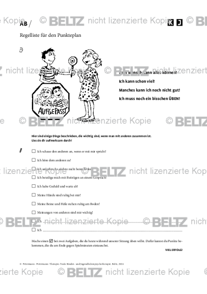 Kinder- und Jugendlichenpsychotherapie: Regelliste für den Punkteplan