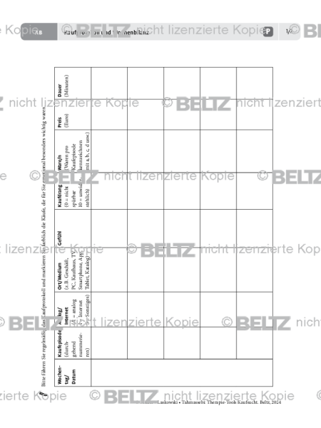 Kaufsucht: Kaufprotokoll und Wochenbilanz – Arbeitsblatt für Patientinnen