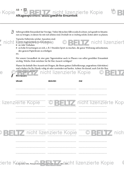 Kränkung und Einsamkeit: Alltagsexperiment: Selbst gewählte Einsamkeit