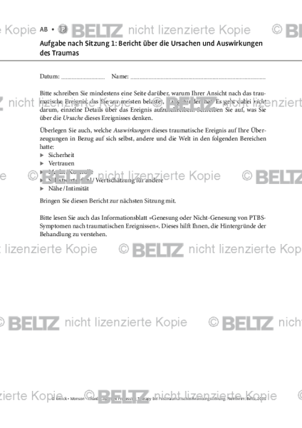 CPT bei PTBS: Aufgabe Sitzung 1: Bericht über die Ursachen und Auswirkungen des Traumas