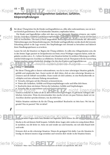 Emotionsregulation (K/J): Wahrnehmung von unangenehmen Gedanken, Gefühlen, Körperempfindungen