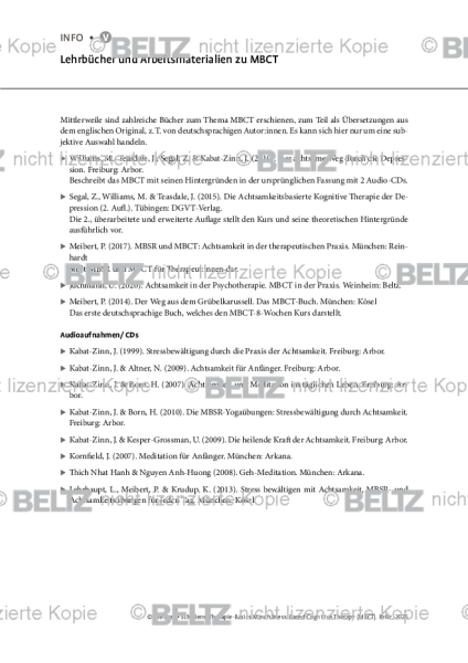 MBCT: Lehrbücher und Arbeitsmaterialien zu MBCT