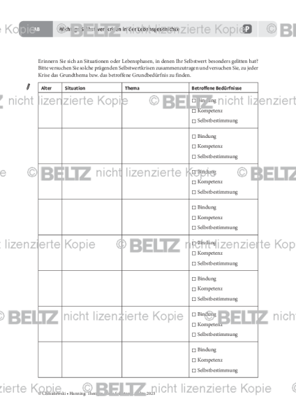 Wichtige Selbstwertkrisen in der Lebensgeschichte