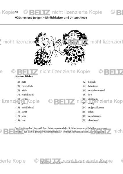 Sozialtraining: Mädchen und Jungen– Ähnlichkeiten und Unterschiede