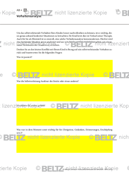 Selbstverletzendes Verhalten: Verhaltensanalyse