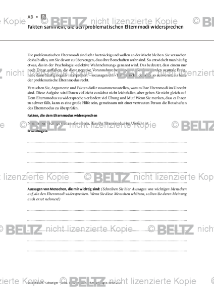 Schematherapie: Fakten sammeln, die den problematischen Elternmodi widersprechen