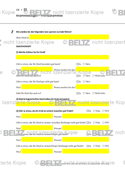 Selbstwert: Anamnesebogen – Fremdanamnese