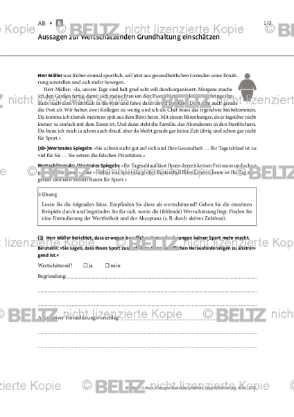 Motivierende Gesprächsführung: Aussagen zur Wertschätzenden Grundhaltung einschätzen
