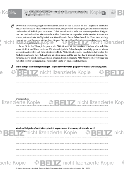 Störungsmodelle: Das Verstärkerdefizitmodell: meine Aktivitäten und Verstärker im Laufe der Zeit