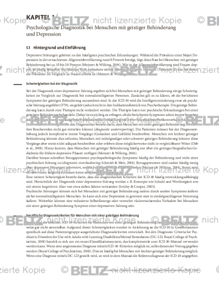 Depression und geistige Behinderung: Einleitung Psychologische Diagnostik