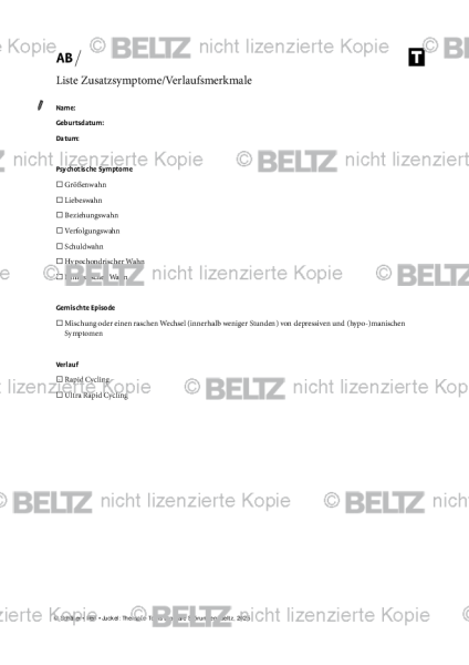Bipolare Störungen: Liste Zusatzsymptome/Verlaufsmerkmale