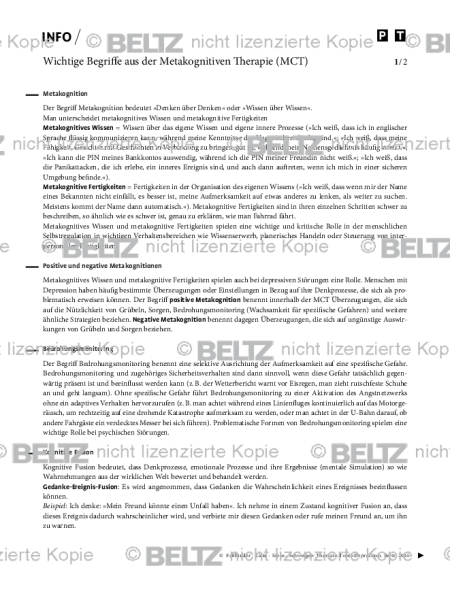 Depression: Wichtige Begriffe aus der Metakognitiven Therapie (MCT)