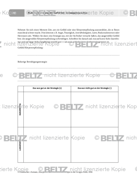 ACT in Gruppen: Bisheriger Umgang mit Gefühlen: Konsequenzanalyse